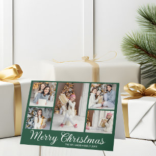 Groene vrolijke kerst foto collage minimalistisch feestdagen kaart
