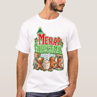 Groene vrolijke kerst Gingerbreads en kind met T-shirt