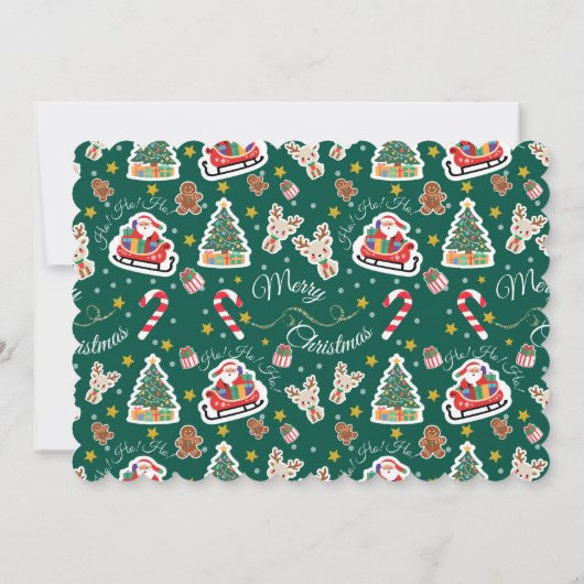 Groene vrolijke kerst HO! HO! Aangepaste uitnodigi Kaart (Achterkant)