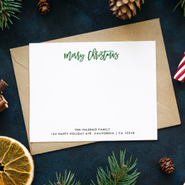 Groene vrolijke kerst typografie klassieke familie notitiekaartje