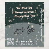 Groene vrolijke kerstbedrijfslogo QR-code chic Wijn Etiket (Enkel label)