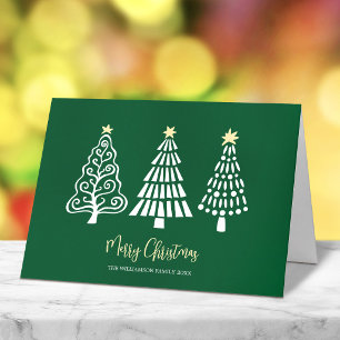 Groene vrolijke kerstbomen Script Naam Whimsisch Feestdagen Kaart