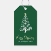 Groene vrolijke kerstboom Whimsical Script naam Cadeaulabel (Voorkant)