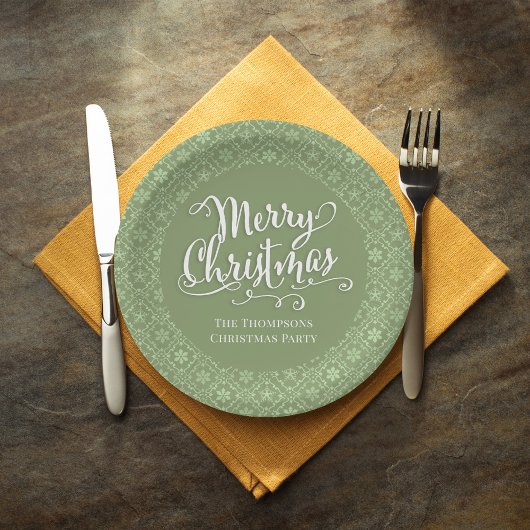 Groene vrolijke kerstfeest gepersonaliseerd papieren bordje