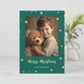 Groene vrolijke kerstfoto feestdagenkaart (Staand voorkant)