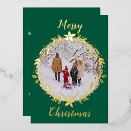 Groene Vrolijke Kerstfoto Krans Eén Foto Folie Feestdagenkaart