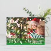 Groene vrolijke kerstfotokaart feestdagenkaart (Staand voorkant)