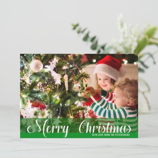 Groene vrolijke kerstfotokaart feestdagenkaart (Staand voorkant)