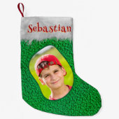 Groene Vrolijke Kerstmis Aangepaste Fotonaam Uniek Kleine Kerstsok (Voorkant)