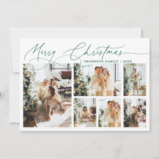 Groene Vrolijke Kerstmis Elegante Script Fotocolla Feestdagenkaart (Voorkant)