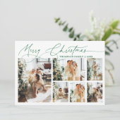 Groene Vrolijke Kerstmis Elegante Script Fotocolla Feestdagenkaart (Staand voorkant)