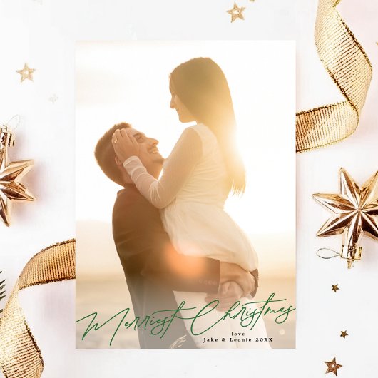 Groene Vrolijke Kerstmis Elegante Splendor Foto Feestdagenkaart