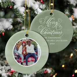 Groene Vrolijke Kerstmis Familie Foto Custom Keramisch Ornament