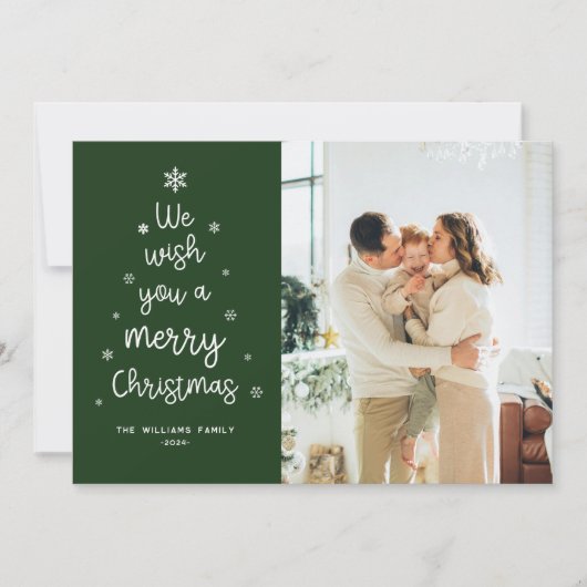 Groene Vrolijke Kerstmis Familie Foto Vakantie Kaa Feestdagenkaart (Voorkant)