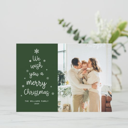 Groene Vrolijke Kerstmis Familie Foto Vakantie Kaa Feestdagenkaart (Staand voorkant)