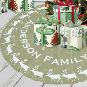 Groene Vrolijke Kerstmis Familienaam Rendier Pijle Kerstboom Rok