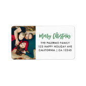 Groene Vrolijke Kerstmis Moderne Typografie foto Etiket (Voorkant)
