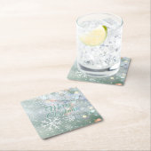 Groene vrolijke kerstsneeuwvlokken kartonnen onderzetters (Insitu)