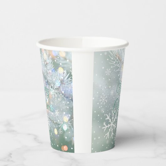 Groene vrolijke kerstsneeuwvlokken papieren bekers (Links)