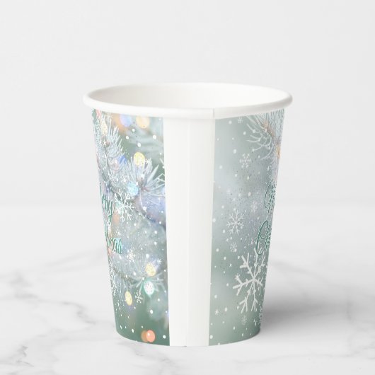 Groene vrolijke kerstsneeuwvlokken papieren bekers (Rechts)