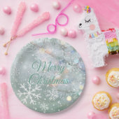 Groene vrolijke kerstsneeuwvlokken papieren bordje (Feest)