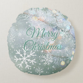 Groene vrolijke kerstsneeuwvlokken rond kussen