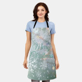 Groene vrolijke kerstsneeuwvlokken schort (Gedragen)