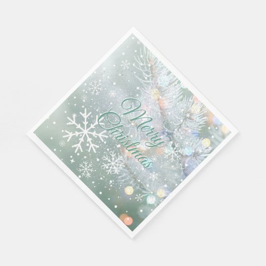 Groene vrolijke kerstsneeuwvlokken servet (Hoek)