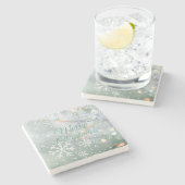 Groene vrolijke kerstsneeuwvlokken stenen onderzetter (Zijkant)