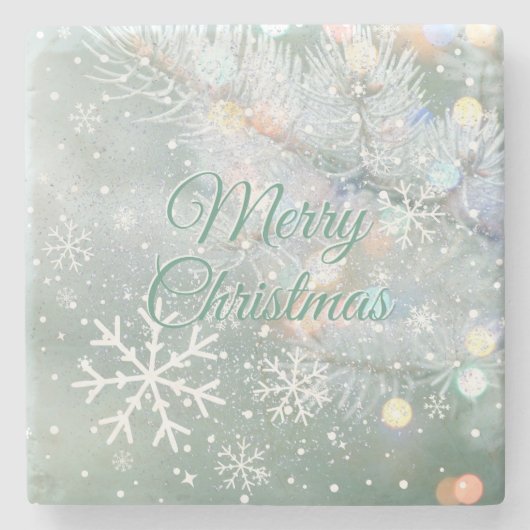 Groene vrolijke kerstsneeuwvlokken stenen onderzetter (Voorkant)