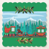 Groene vrolijke kersttrein kartonnen onderzetters (Voorkant)