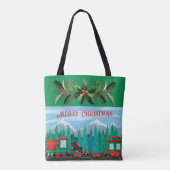 Groene vrolijke kersttrein tote bag (Achterkant)