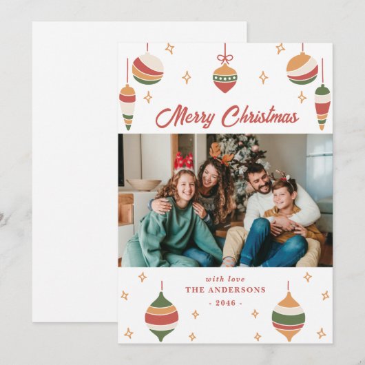 Groene Vrolijke Kerstversiering Familie Fotokaarte Feestdagenkaart (Voorkant / Achterkant)