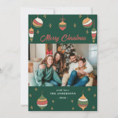 Groene Vrolijke Kerstversiering Familie Fotokaarte Feestdagenkaart (Voorkant)