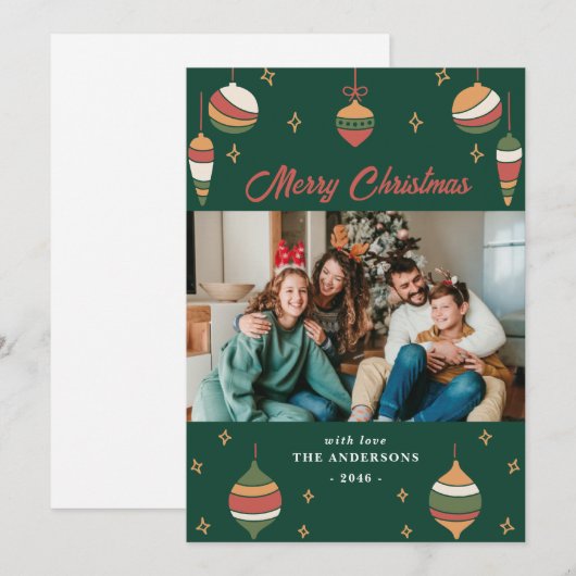 Groene Vrolijke Kerstversiering Familie Fotokaarte Feestdagenkaart (Voorkant / Achterkant)