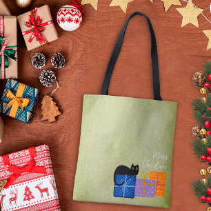 Groene vrolijke leuke kerstcadeaus voor katteneige tote bag