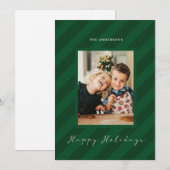 Groene vrolijke moderne gestreepte fotovakantiekaa feestdagenkaart (Voorkant / Achterkant)