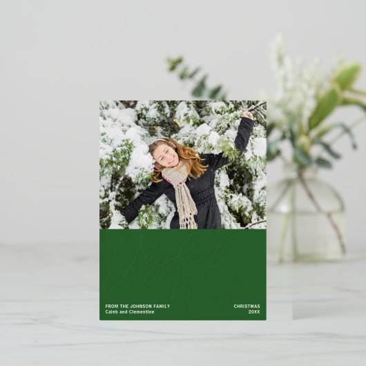 Groene Vrolijke Wensen Kerstmis Foto Chique Goud Folie Feestdagen Briefkaart (Staand Voorkant)