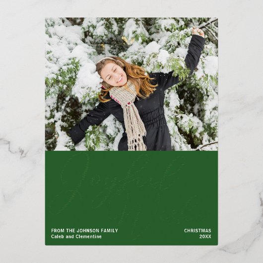 Groene Vrolijke Wensen Kerstmis Foto Chique Goud Folie Feestdagen Briefkaart (Voorkant)