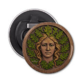 Groene vrouw - Hout Button Flesopener (Voorkant)