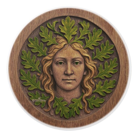 Groene vrouw - Hout Keramische Knop (Voorkant)