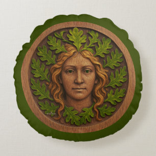 Groene vrouw - Hout Rond Kussen