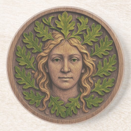 Groene vrouw - Hout Zandsteen Onderzetter (Voorkant)