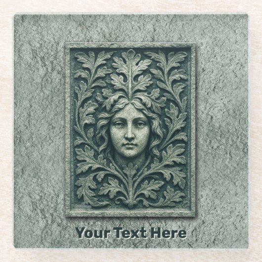 Groene vrouw - Stone Glazen Onderzetter (Voorkant)