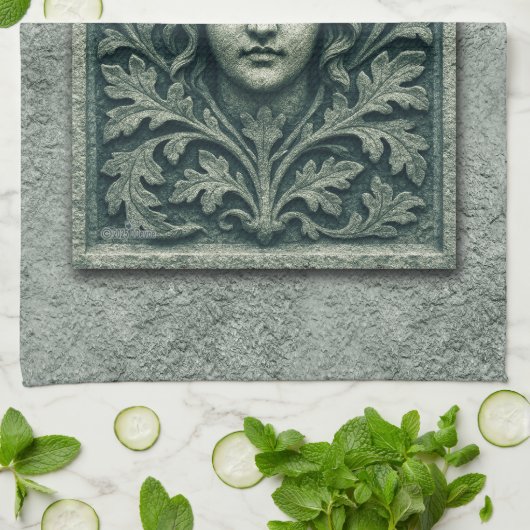 Groene vrouw - Stone Theedoek (Gevouwen)