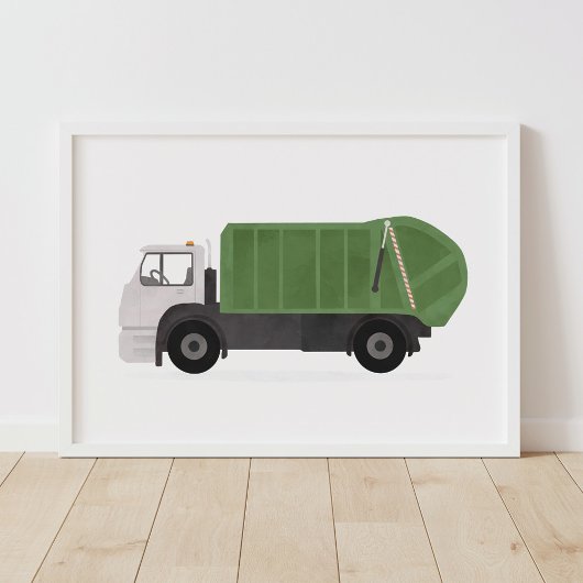 Groene vuilniswagen jongens slaapkamerdecoratie poster