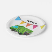 Groene vuilniswagen - Kind jarig Papieren Bordje (Gekanteld)