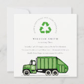 Groene vuilniswagen Kinder elke zondag uitnodigen Bedankkaart (Voorkant)