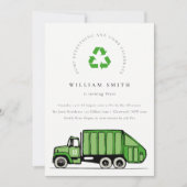 Groene vuilniswagen Kinder elke zondag uitnodigen Bedankkaart (Voorkant)