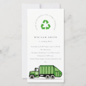 Groene Vuilniswagen Kinderen Verjaardagsuitnodigin Bedankkaart (Voorkant)